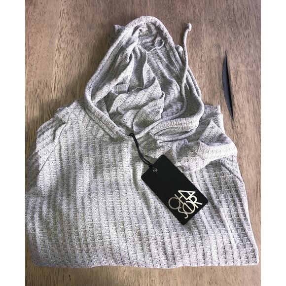 Chaser Gray and Silver Waffle Weave Dolman Sleeve Thermal High-Low Top - M - Picture 6 of 7